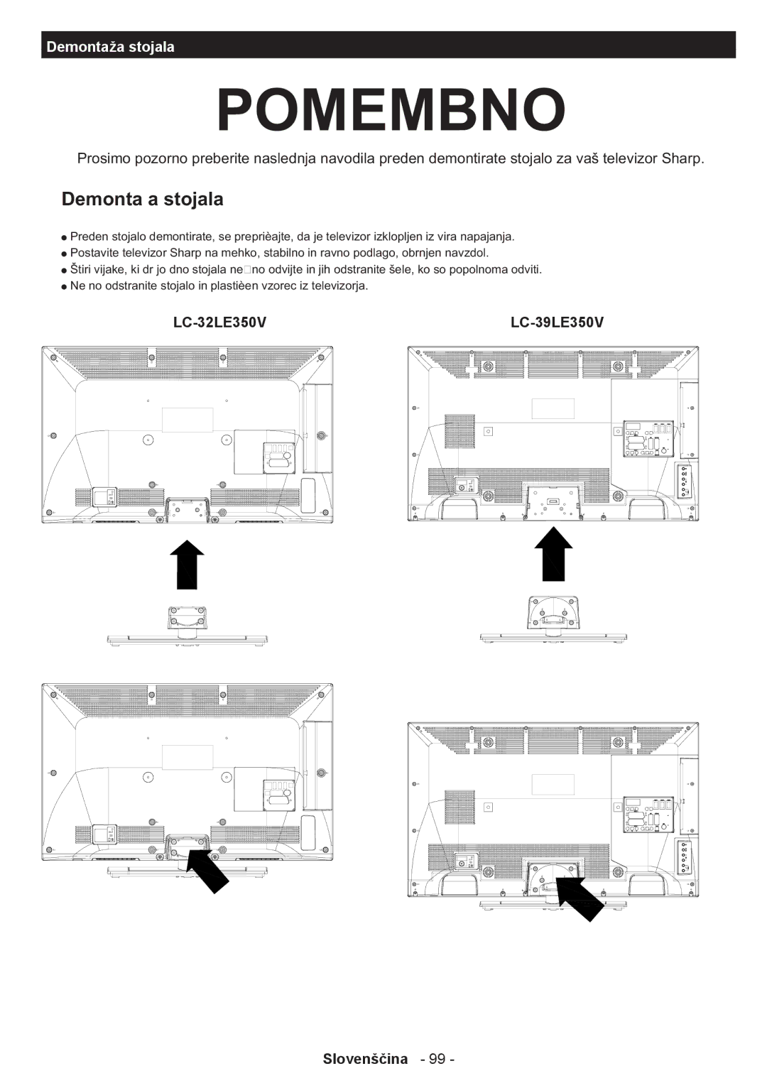 Sharp LC-39LE350V-WH, LC-39LE350V-BK, LC-32LE350V-BK, LC-32LE350V-WH manual Pomembno 