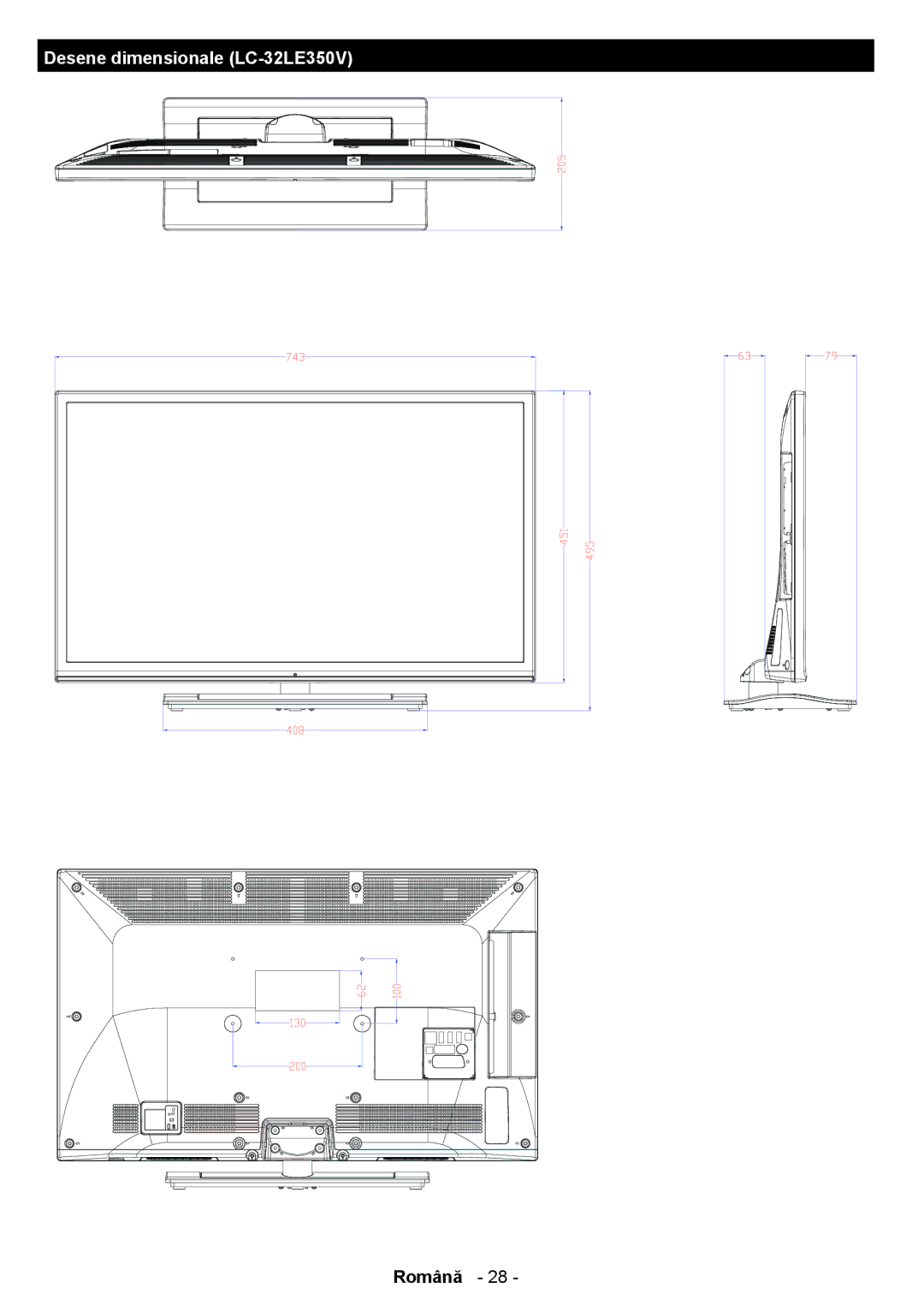 Sharp LC-39LE350V-BK, LC-39LE350V-WH, LC-32LE350V-BK, LC-32LE350V-WH manual Desene dimensionale LC-32LE350V 