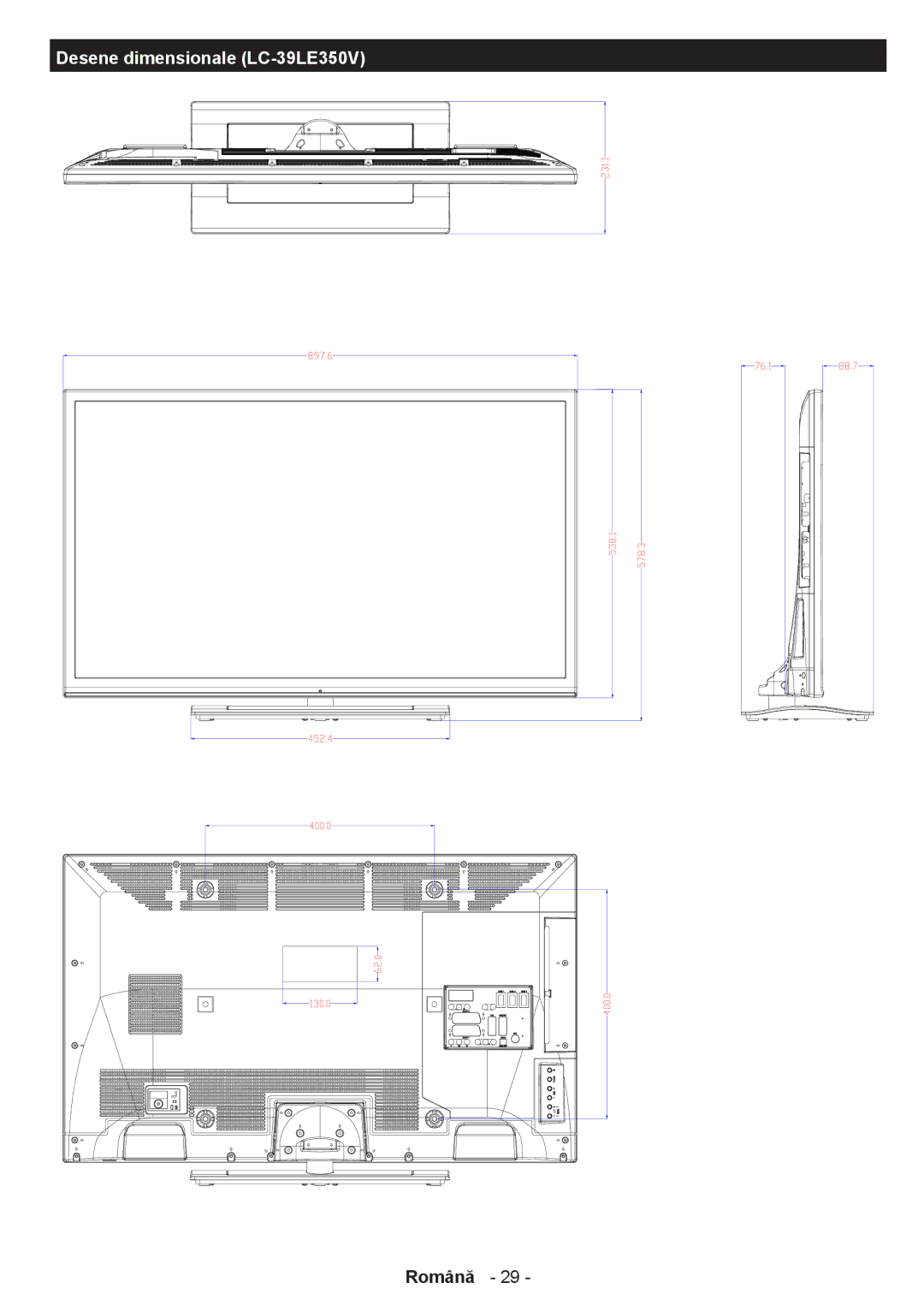 Sharp LC-32LE350V-BK, LC-39LE350V-WH, LC-39LE350V-BK, LC-32LE350V-WH manual Desene dimensionale LC-39LE350V 