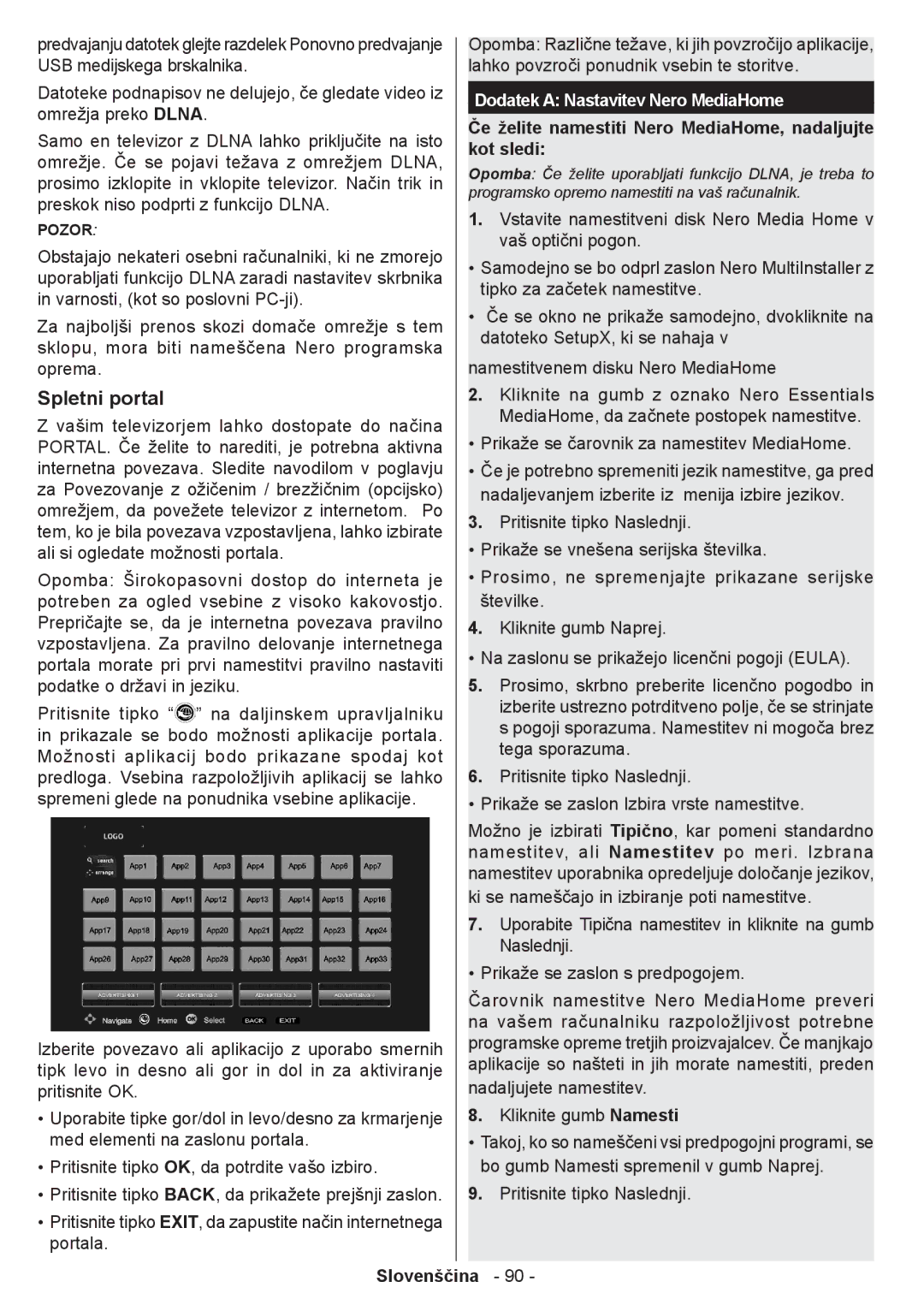 Sharp LC-32LE350V-WH, LC-39LE350V-WH, LC-39LE350V-BK, LC-32LE350V-BK Spletni portal, Dodatek a Nastavitev Nero MediaHome 