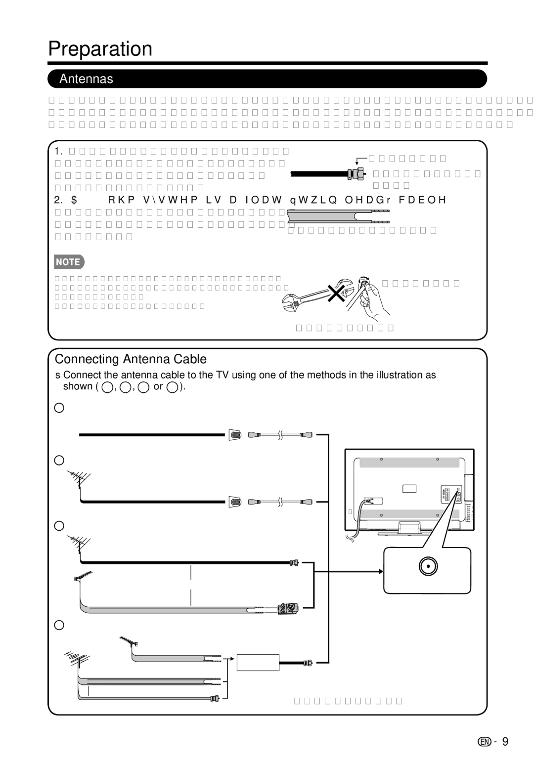 Sharp LC-39LE440U manual Preparation, Antennas, Connecting Antenna Cable, To TV antenna terminal 