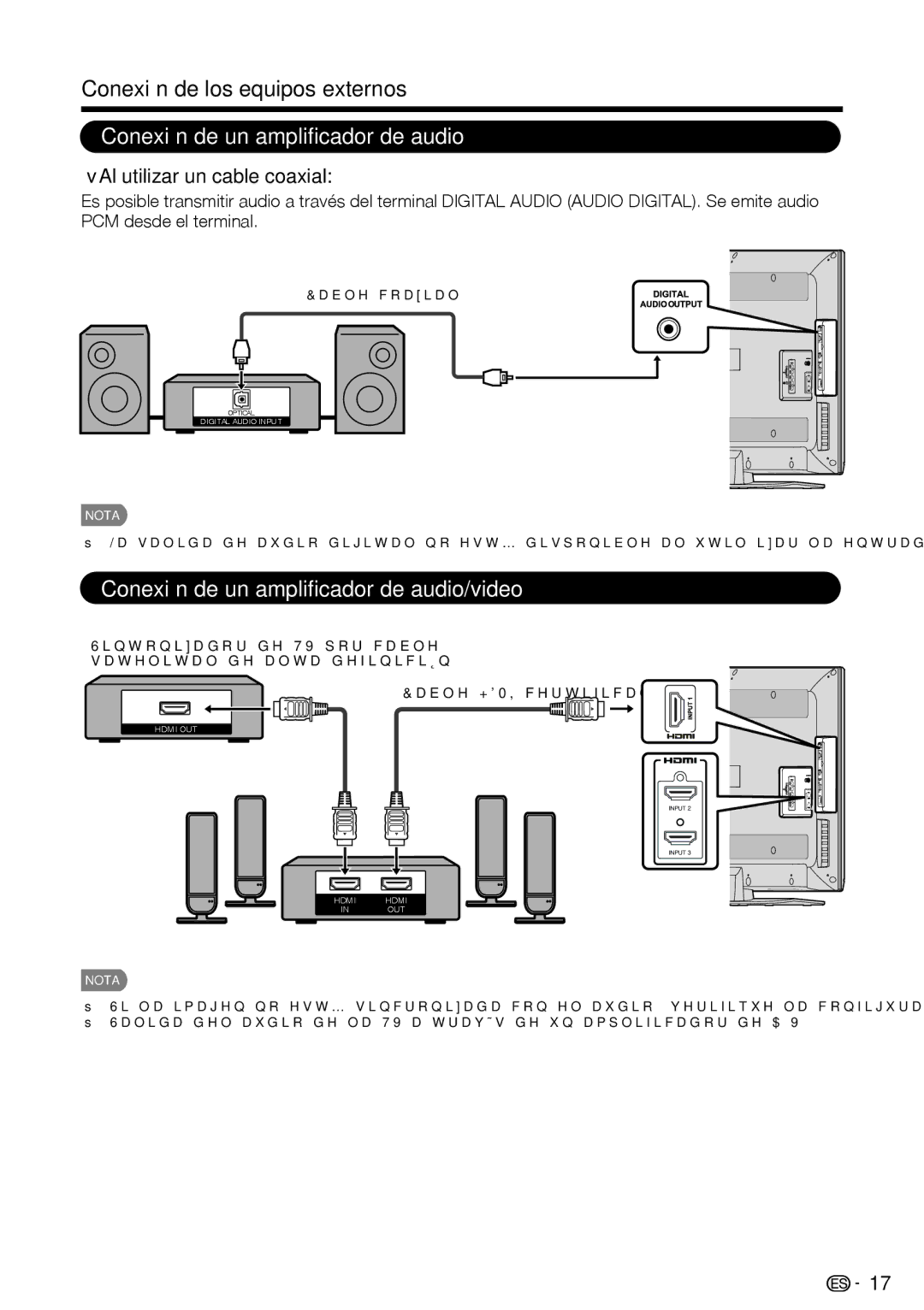 Sharp LC-39LE440U manual Conexión de un amplificador de audio/video, Al utilizar un cable coaxial 