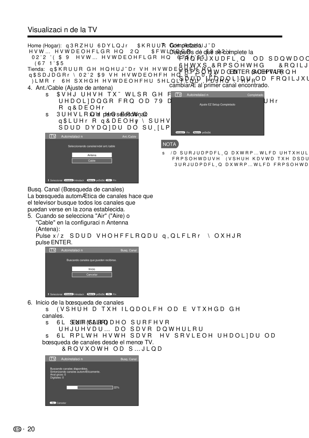 Sharp LC-39LE440U manual Visualización de la TV, Ant./Cable Ajuste de antena, Busq. Canal Búsqueda de canales, Completado 
