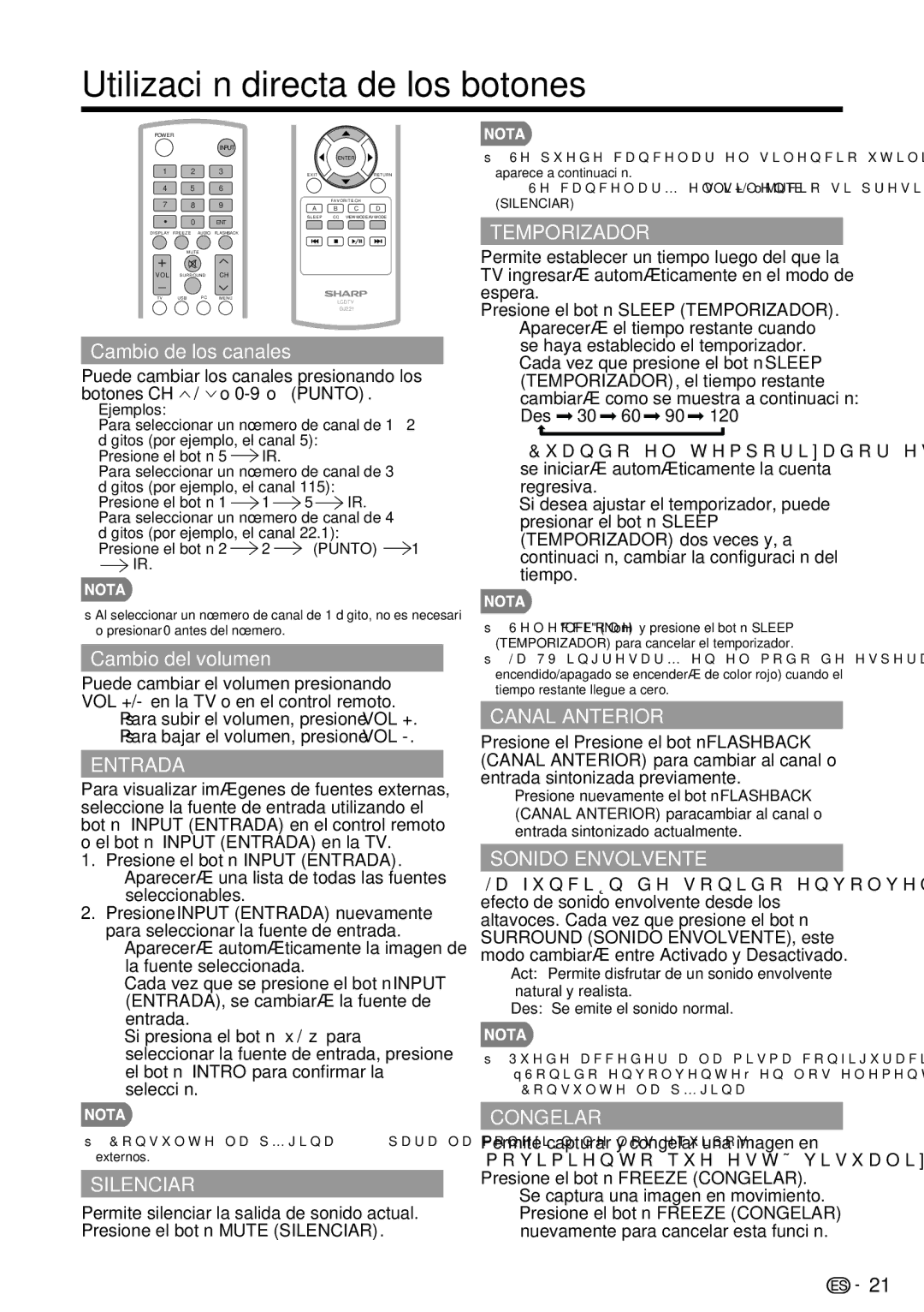 Sharp LC-39LE440U manual Utilización directa de los botones, Cambio de los canales, Cambio del volumen, Des 30 60 90 