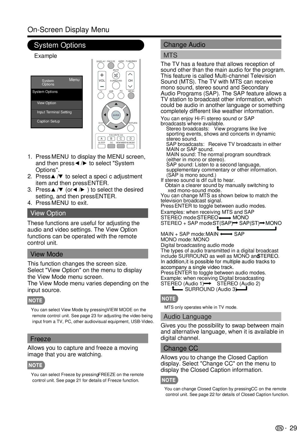 Sharp LC-39LE440U manual System Options, View Option 