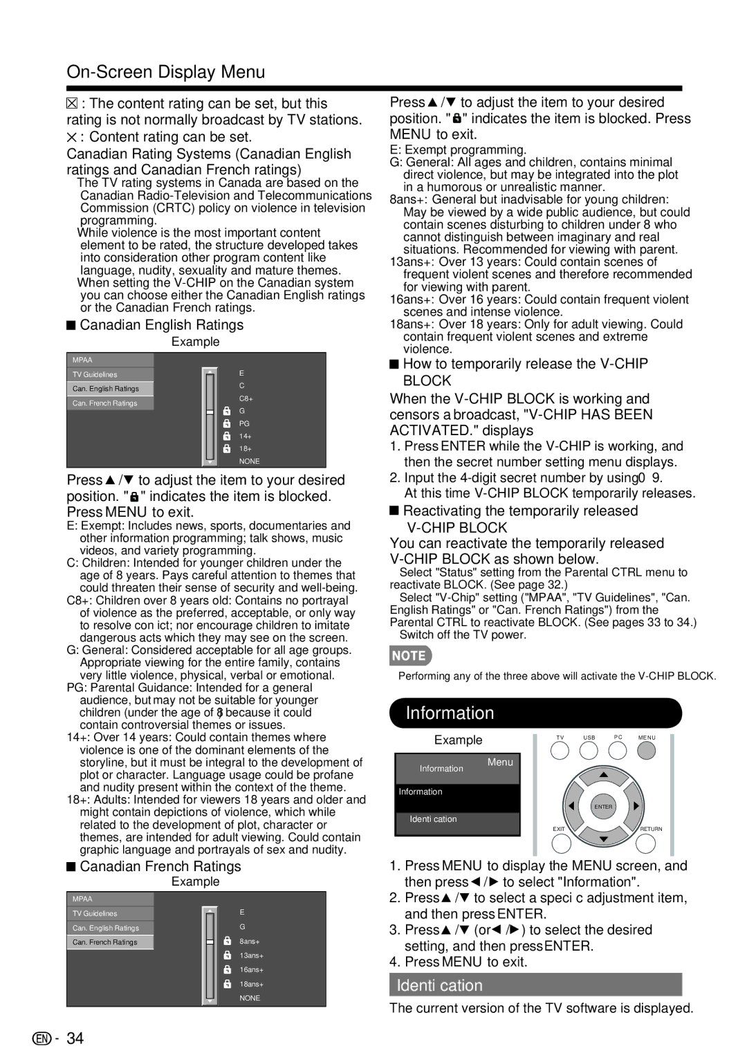 Sharp LC-39LE440U manual Information, Identiﬁcation, Chip Block 