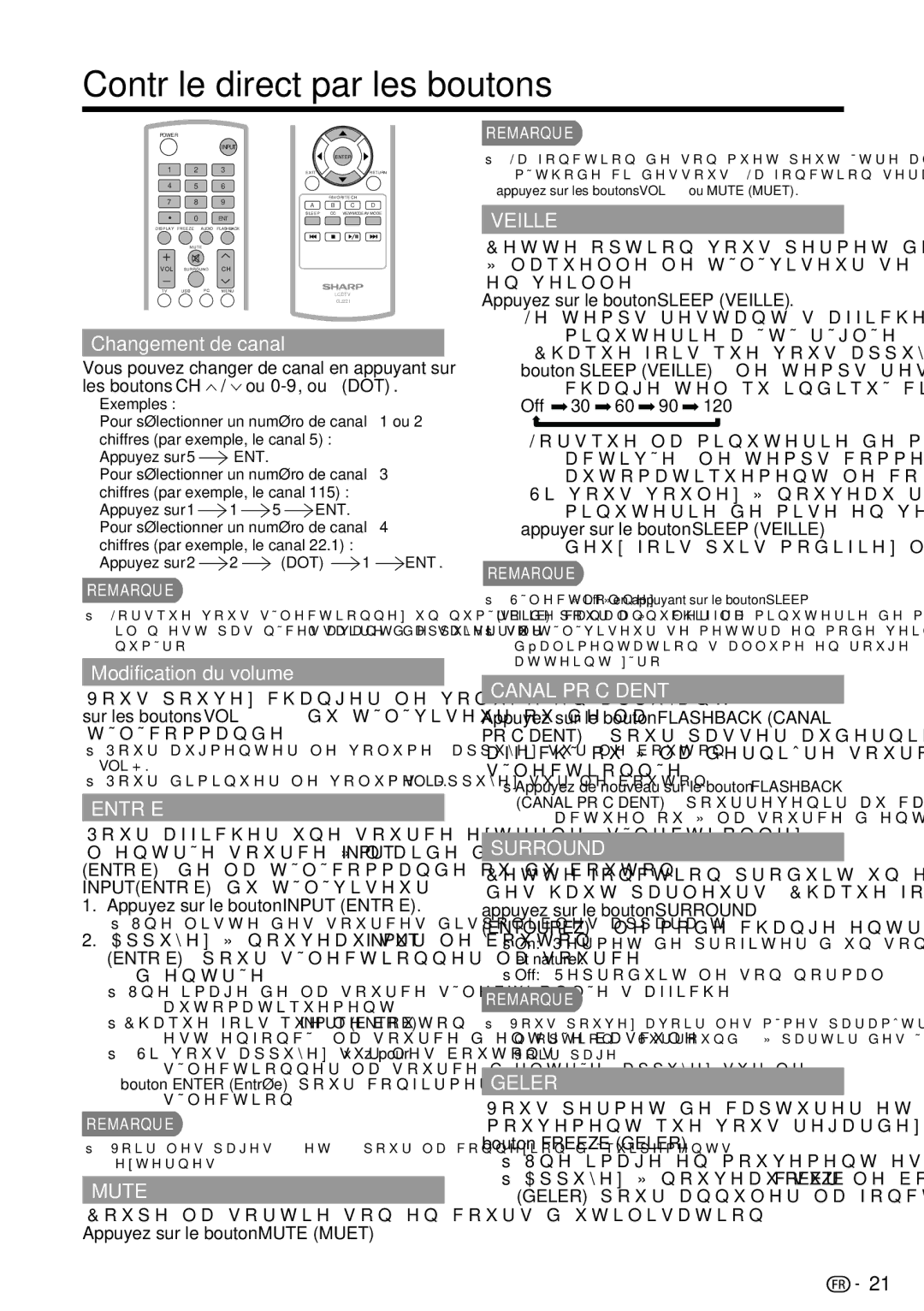 Sharp LC-39LE440U manual Contrôle direct par les boutons, Changement de canal, Modification du volume, Vol + 