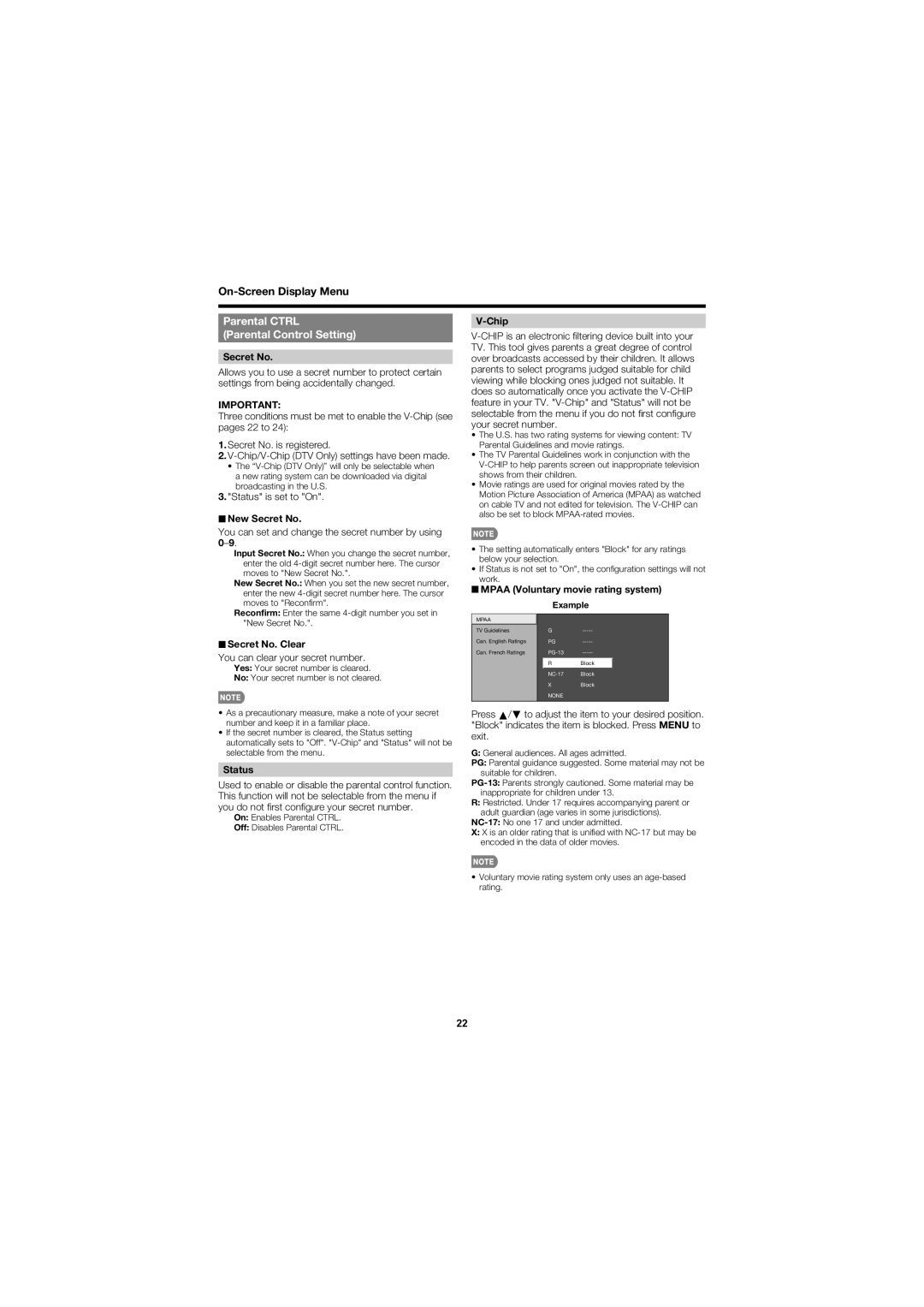 Sharp LC-40D68UT operation manual Parental Ctrl Parental Control Setting 