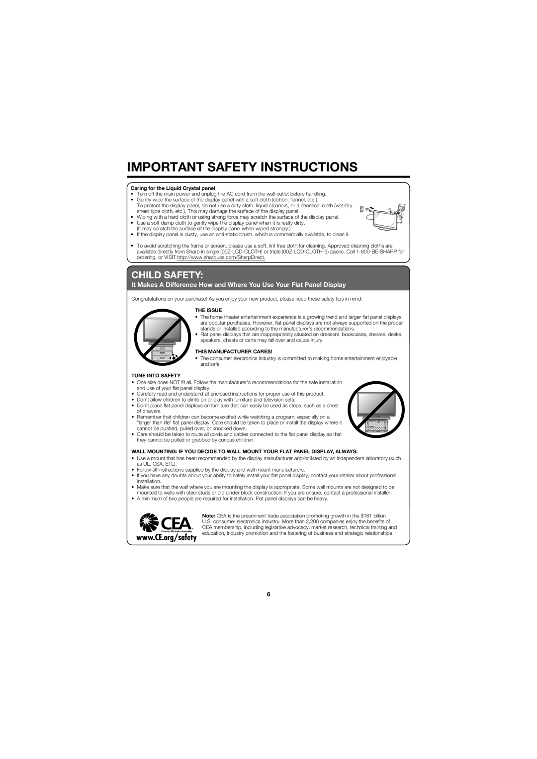 Sharp LC-40D68UT operation manual Child Safety, Caring for the Liquid Crystal panel 