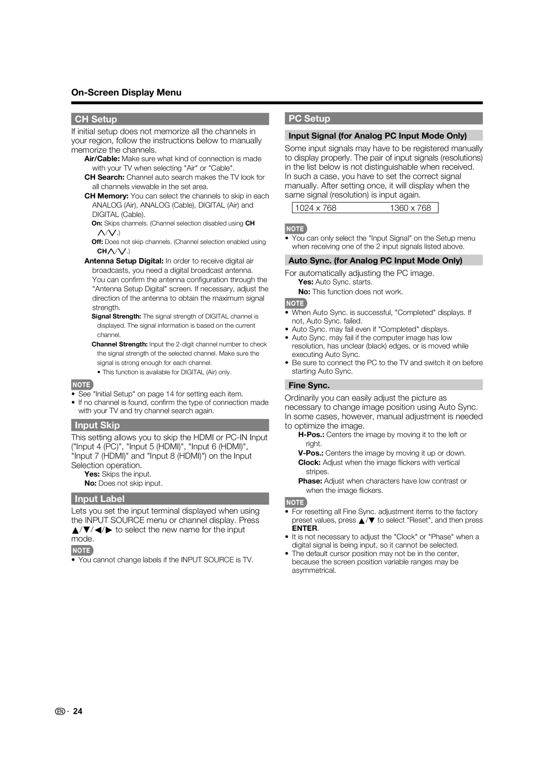 Sharp LC 40E77UN, LC-40E67UN operation manual CH Setup, PC Setup, Input Skip, Input Label 