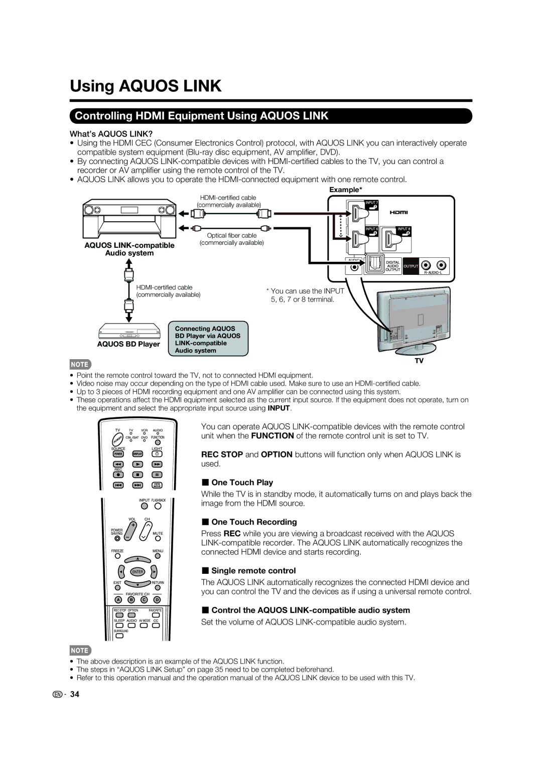 Sharp LC 40E77UN, LC-40E67UN operation manual Controlling Hdmi Equipment Using Aquos Link 