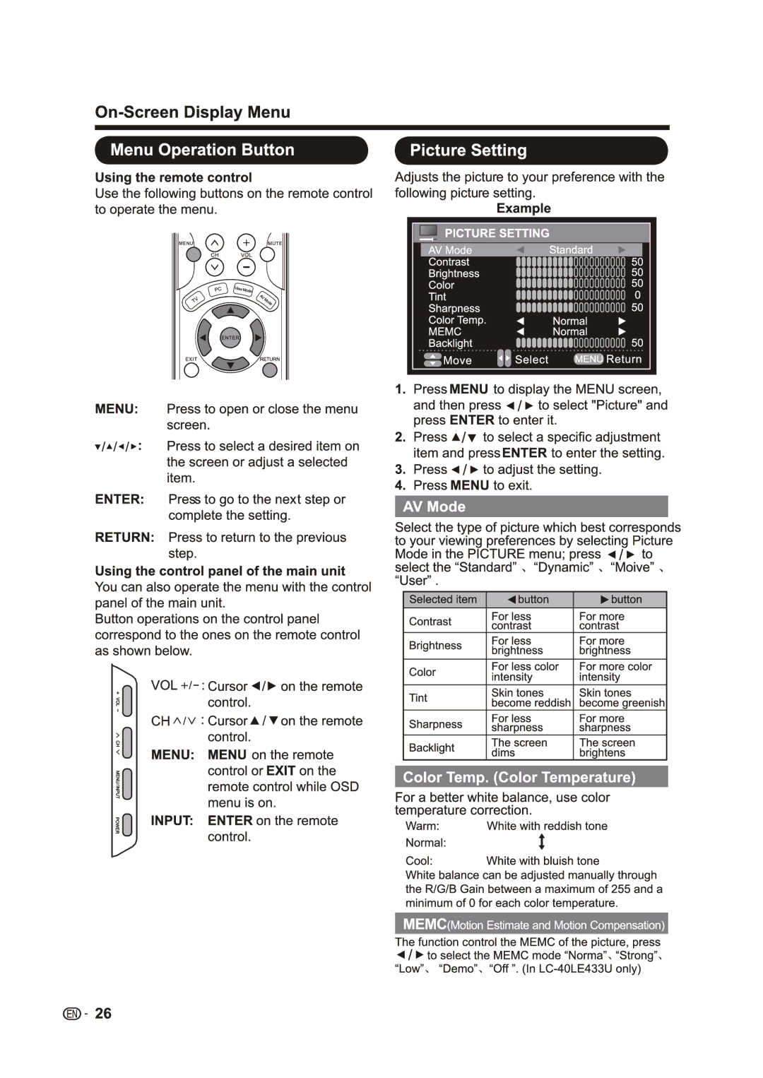 Sharp LC-40LE431U, LC-40LE433U manual 