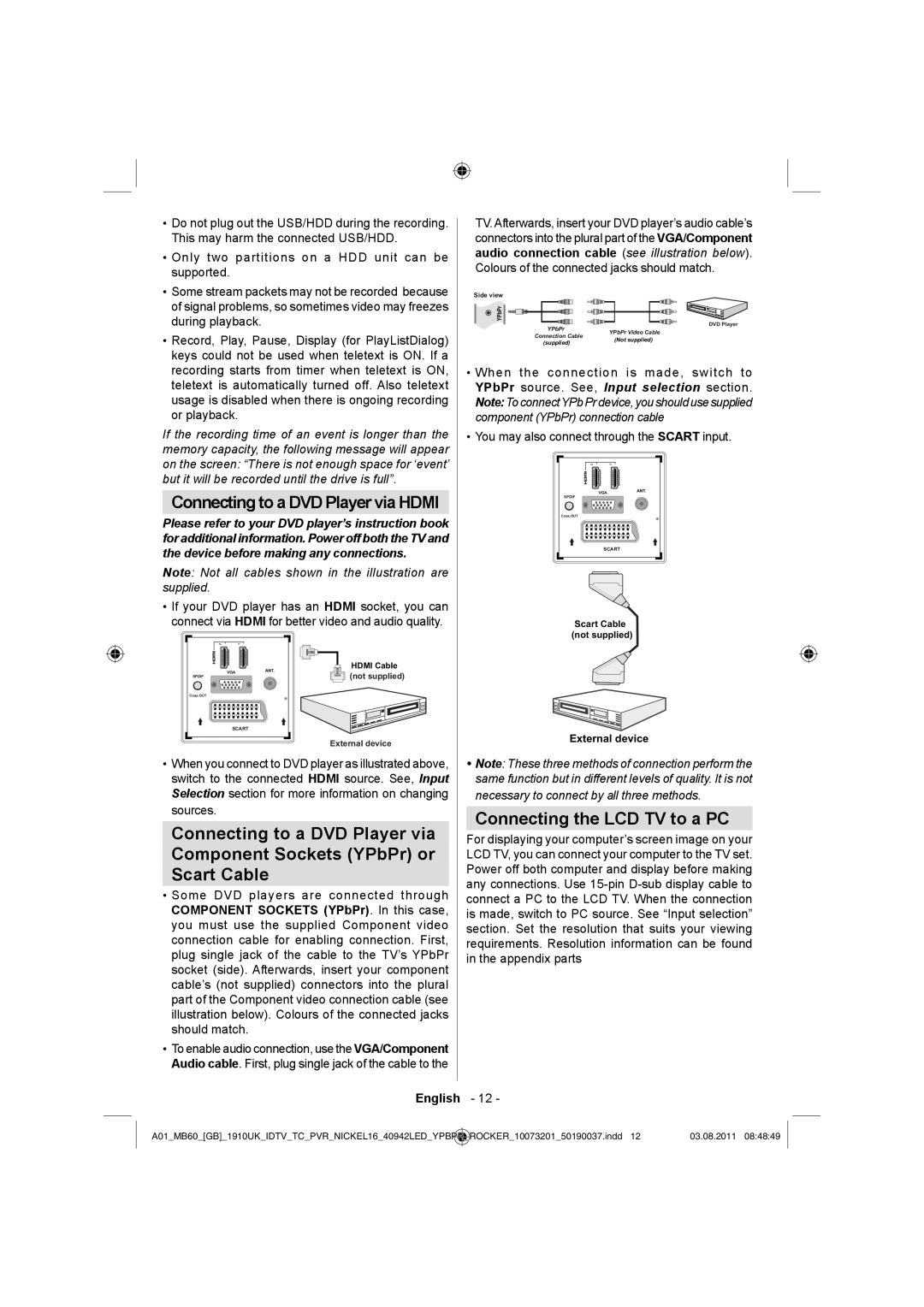 Sharp LC-40LE510E operation manual Connecting the LCD TV to a PC, Supported 