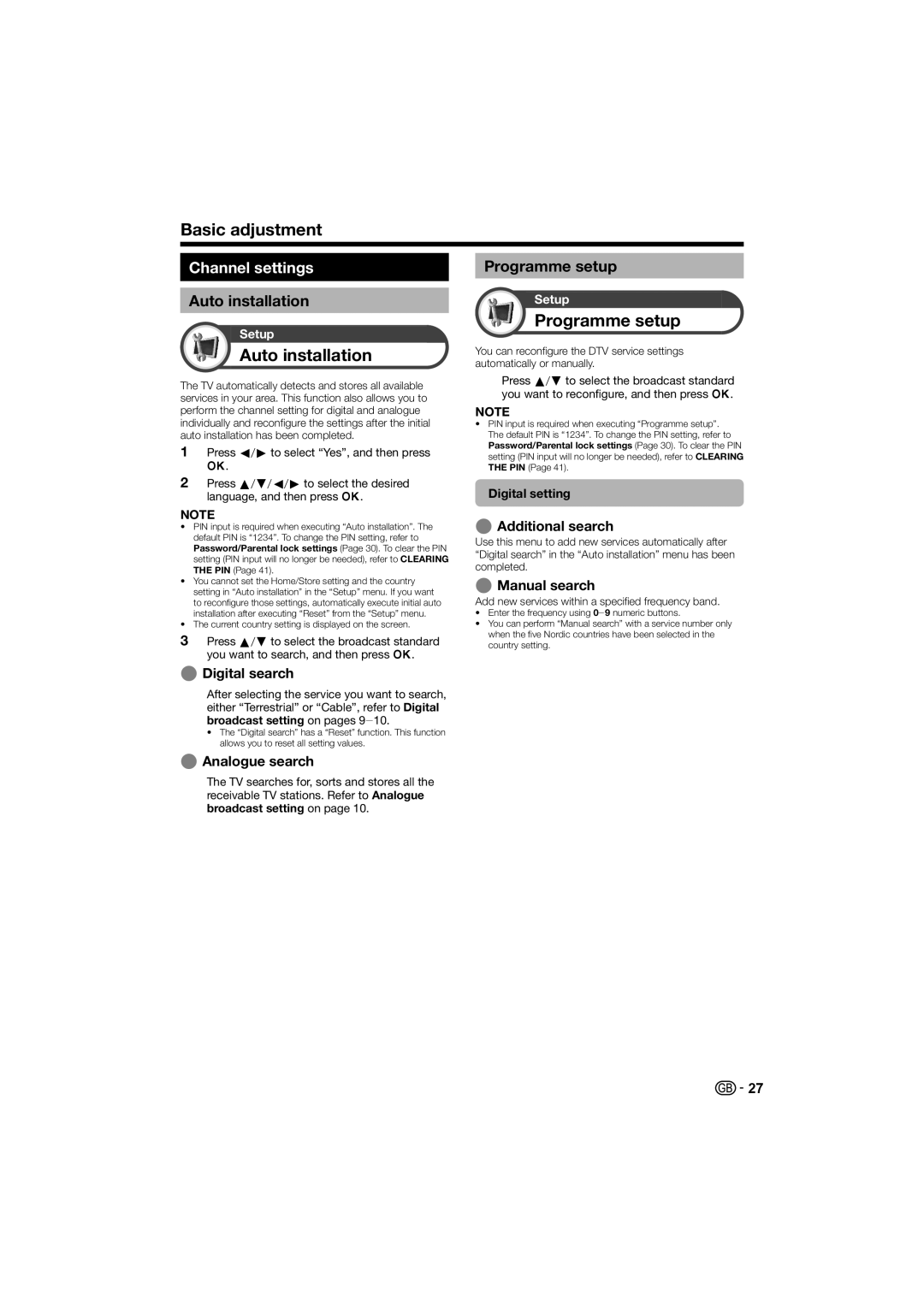 Sharp LC-46LE700S LC-52LE700E LC-52LE700S, LC-40LE700S, LC-40LE700E Auto installation, Programme setup, Channel settings 