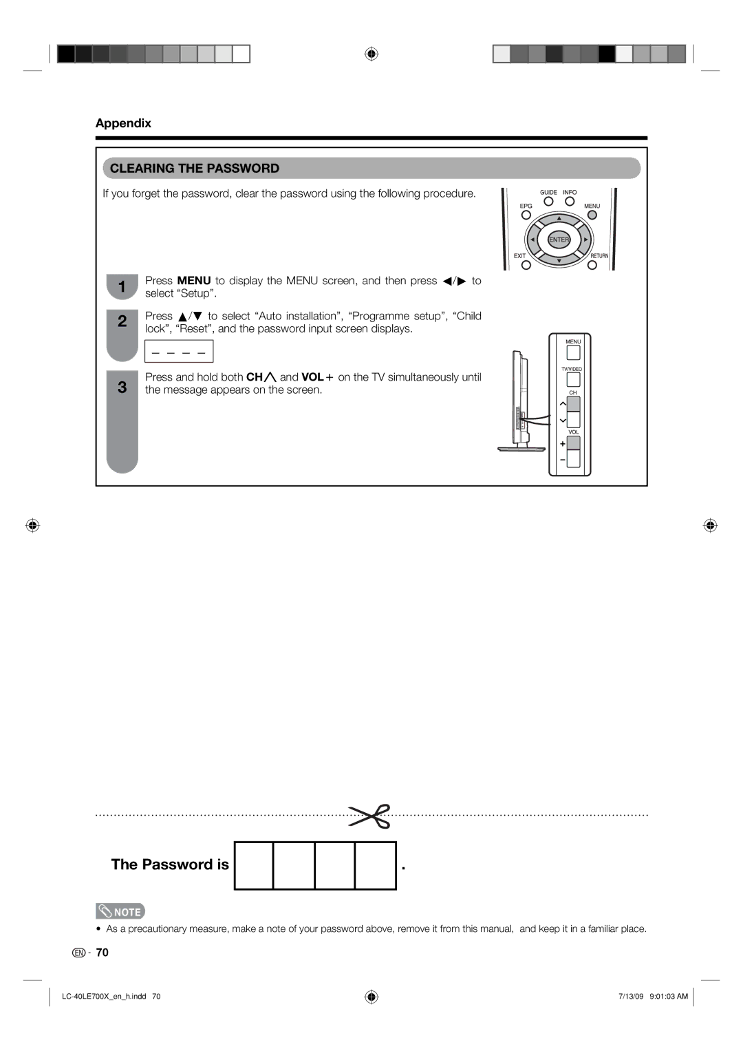 Sharp LC-40LE700X operation manual Password is, Message appears on the screen 