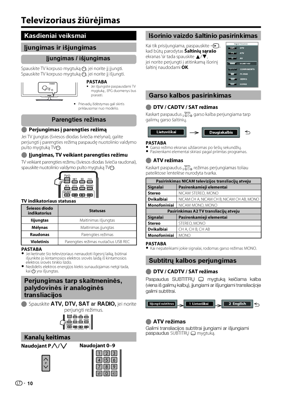 Sharp LC-40LE731E, LC-46LE731E operation manual Televizoriaus žiūrėjimas, Kasdieniai veiksmai 