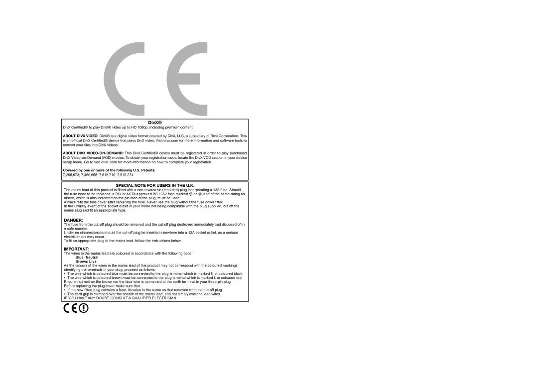 Sharp LC-40LE731E, LC-46LE731E operation manual DivX, 295,673 7,460,668 7,515,710 7,519,274 