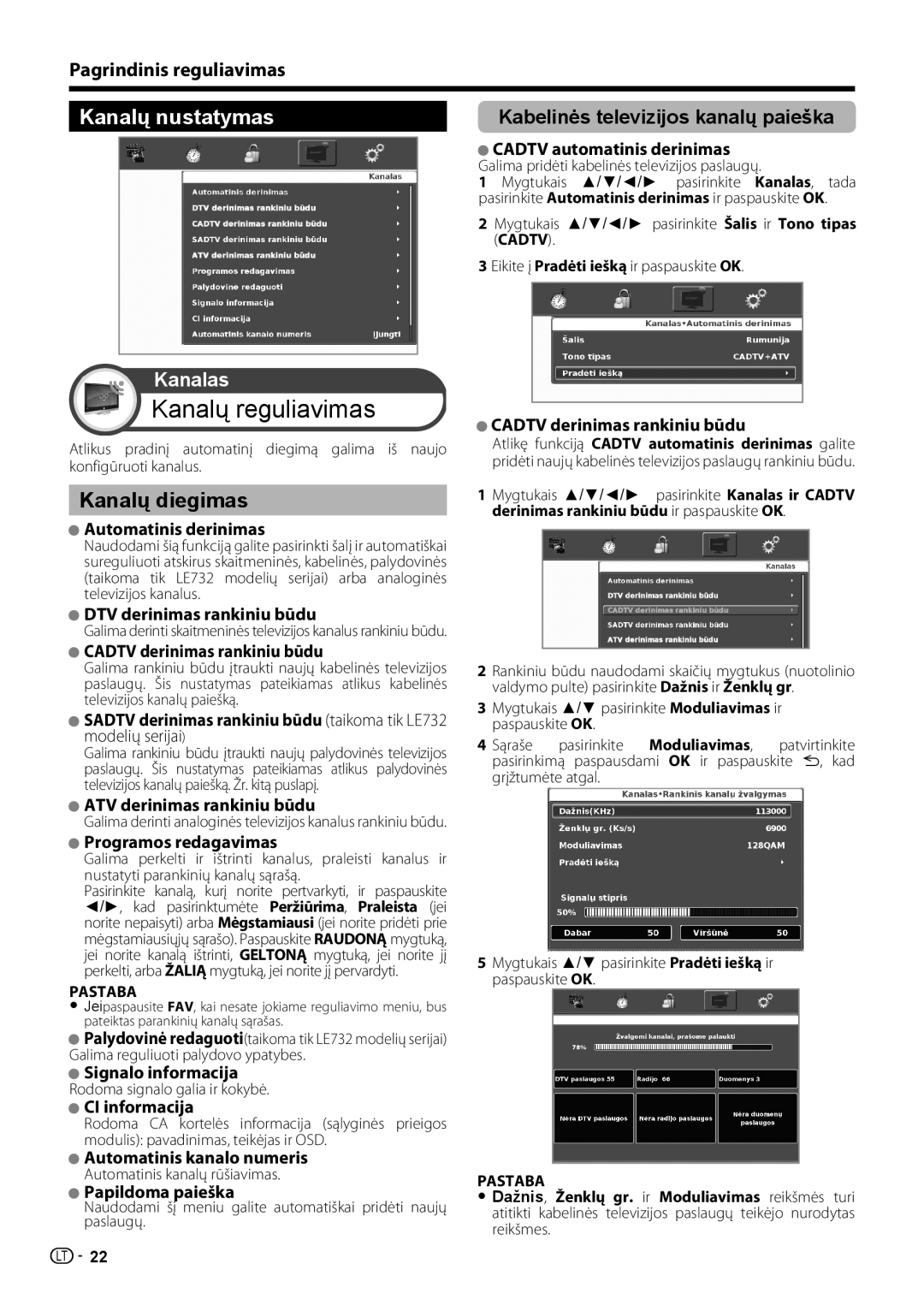 Sharp LC-40LE731E, LC-46LE731E operation manual Kanalų diegimas 