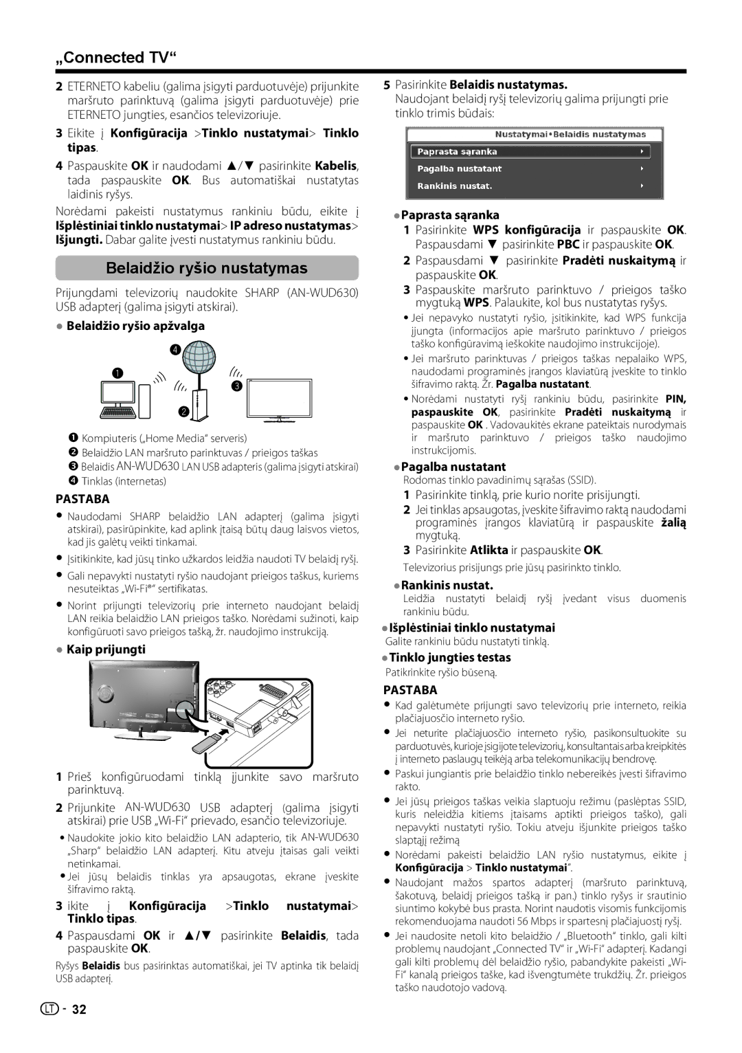 Sharp LC-40LE731E, LC-46LE731E operation manual „Connected TV, Belaidžio ryšio nustatymas 