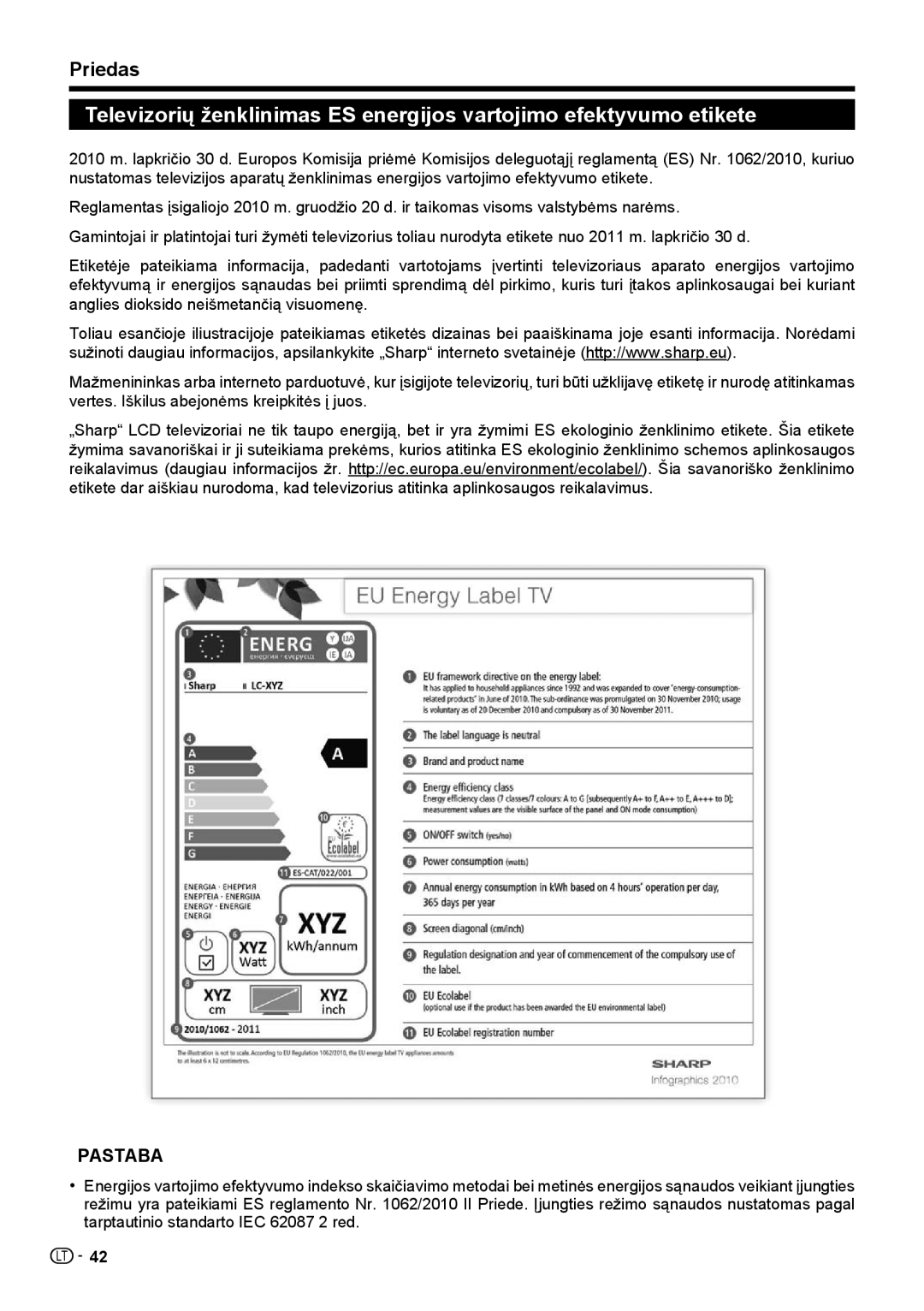 Sharp LC-40LE731E, LC-46LE731E operation manual Pastaba 