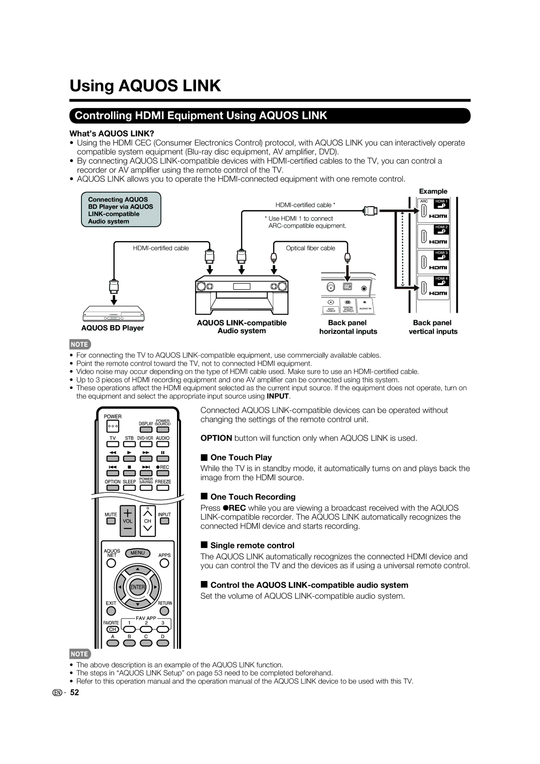 Sharp LC-52LE832U, LC-40LE832U, LC-46LE832U, LC-60LE832U operation manual Controlling Hdmi Equipment Using Aquos Link 