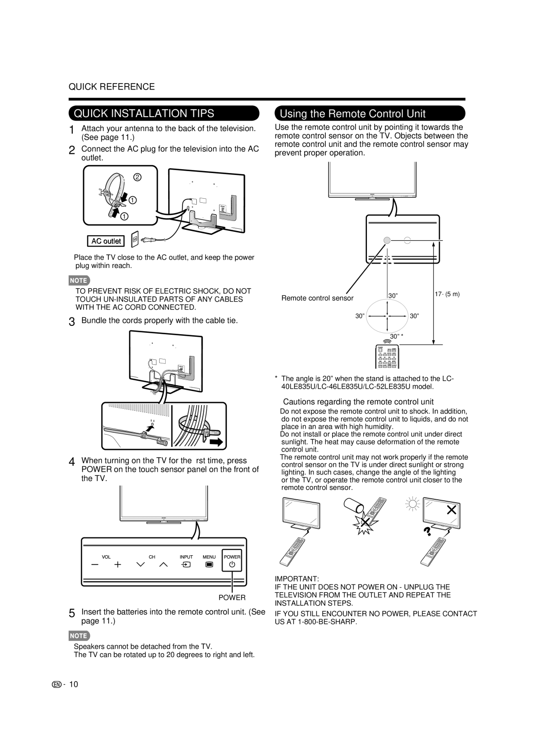 Sharp LC-40LE835U Using the Remote Control Unit, Insert the batteries into the remote control unit. See, AC outlet 