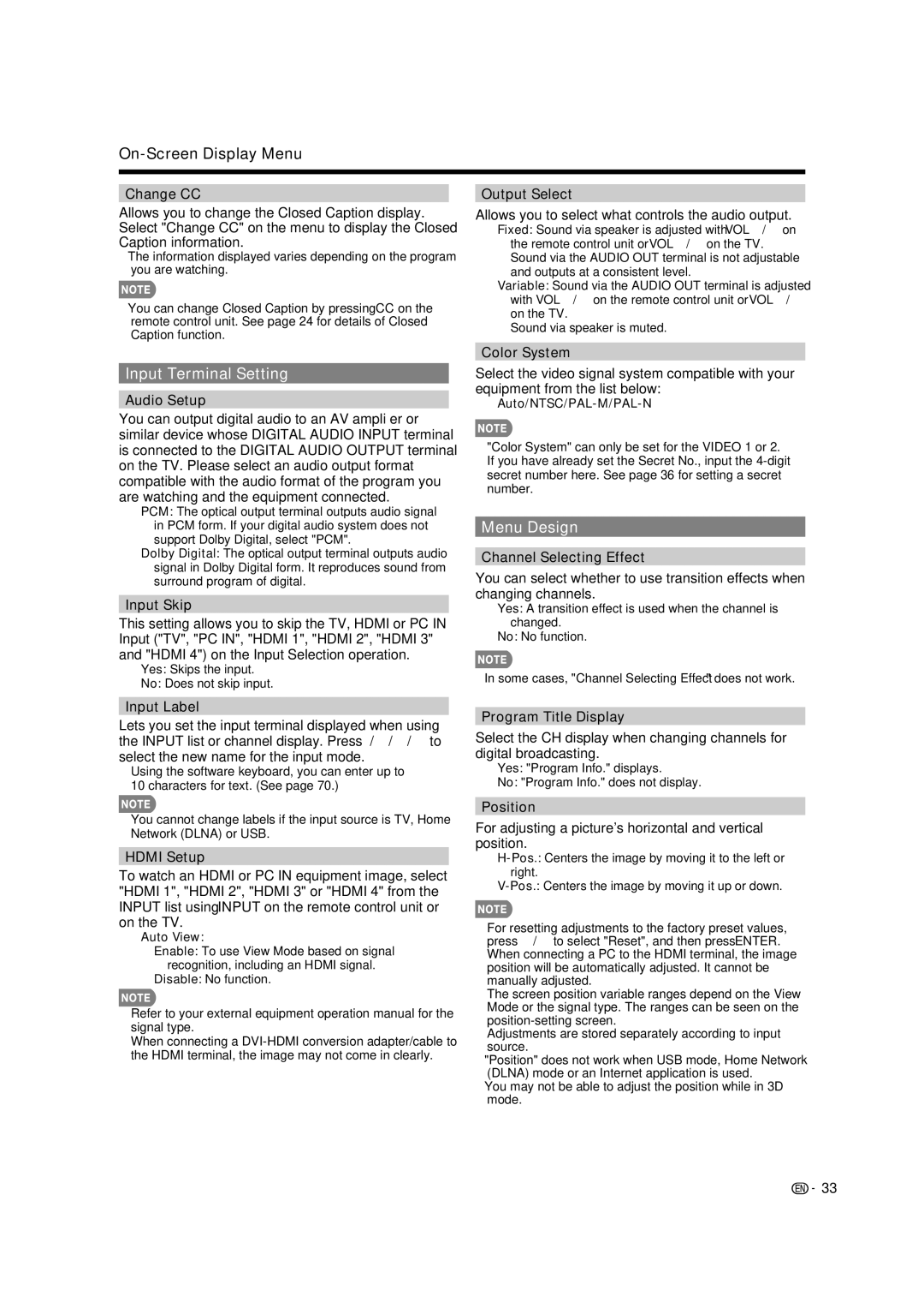 Sharp LC-60LE835U, LC-40LE835U, LC-46LE835U, LC-52LE835U operation manual Input Terminal Setting, Menu Design 