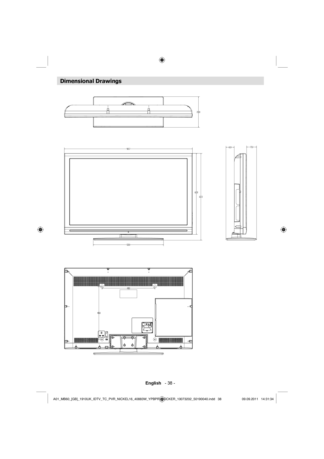 Sharp LC-40SH340E operation manual Dimensional Drawings 