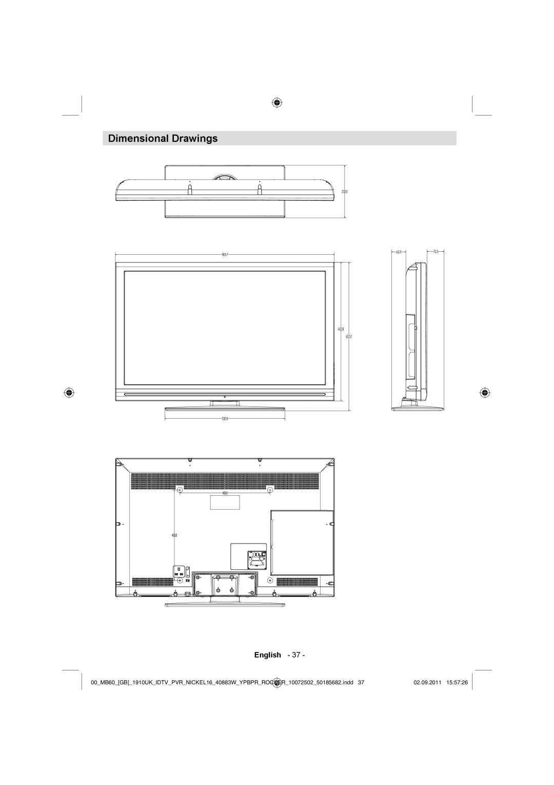 Sharp LC-40SH340K operation manual Dimensional Drawings 