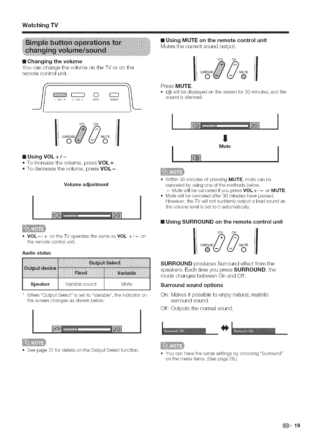 Sharp LC 42D43U, LC 52D43U operation manual Surround sound options, Mute1 