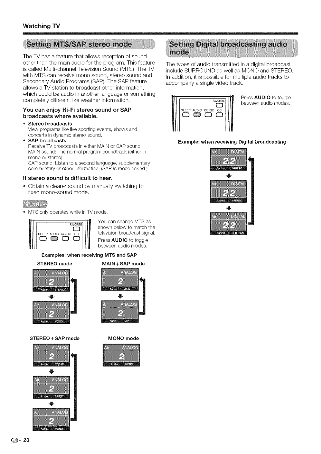 Sharp LC 52D43U, LC 42D43U operation manual Avmouecc, Main + SAP mode 