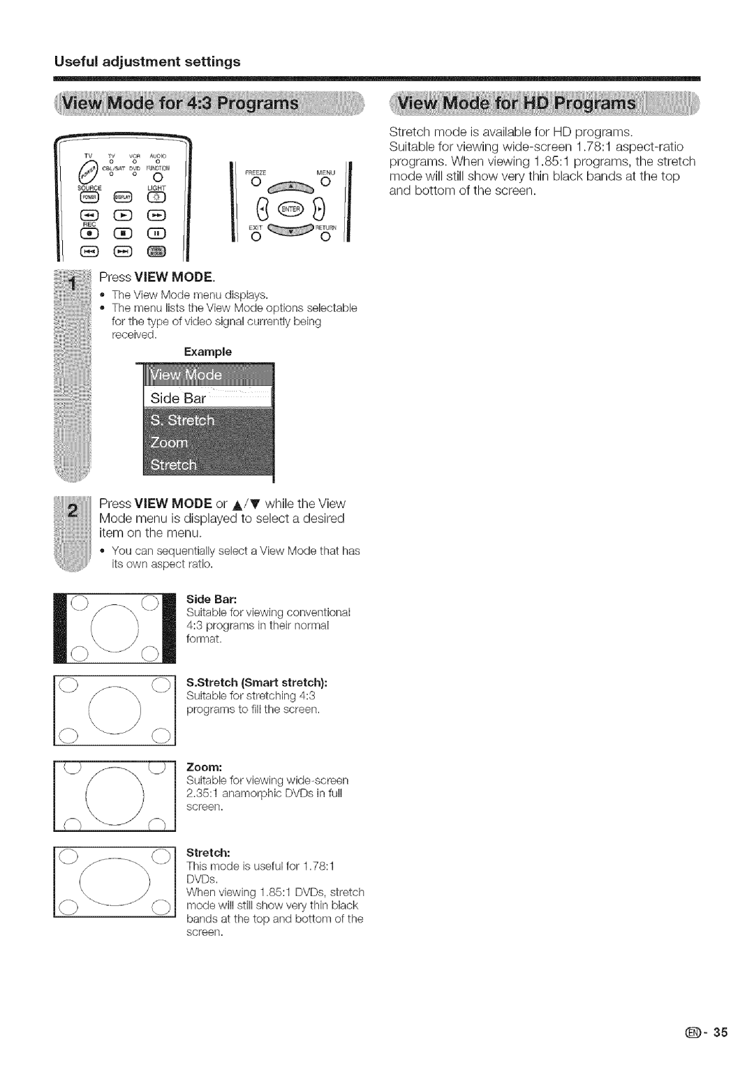 Sharp LC 42D43U, LC 52D43U operation manual Side Bar, Stretch 