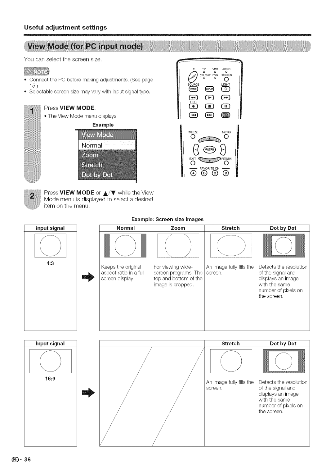 Sharp LC 52D43U, LC 42D43U operation manual Tv Tv v A,o, You call select the screel/size, Press ViEW Mode, Input signal 