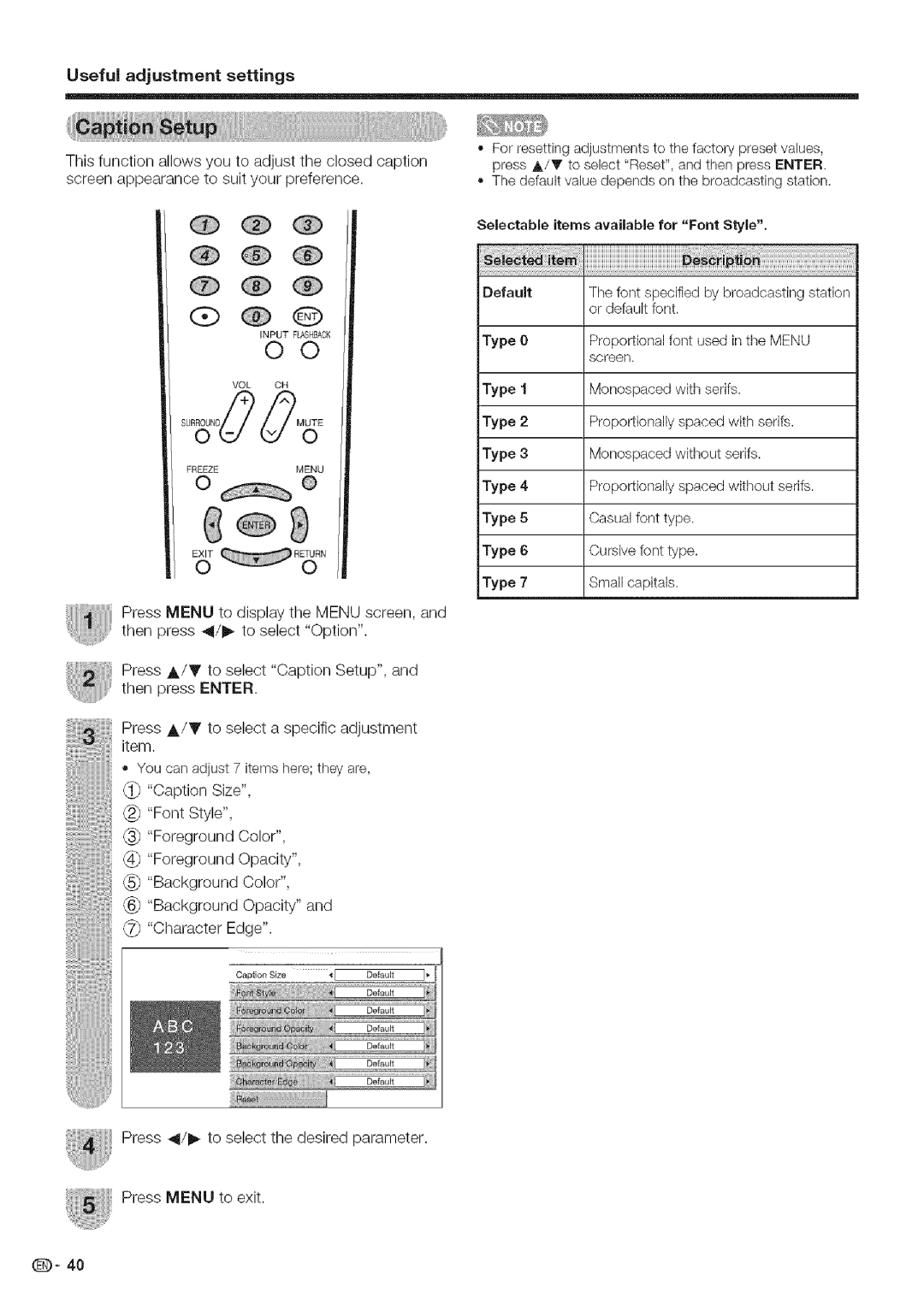 Sharp LC 52D43U, LC 42D43U operation manual Press 11/ to select the desired parameter Press Menu to exit 