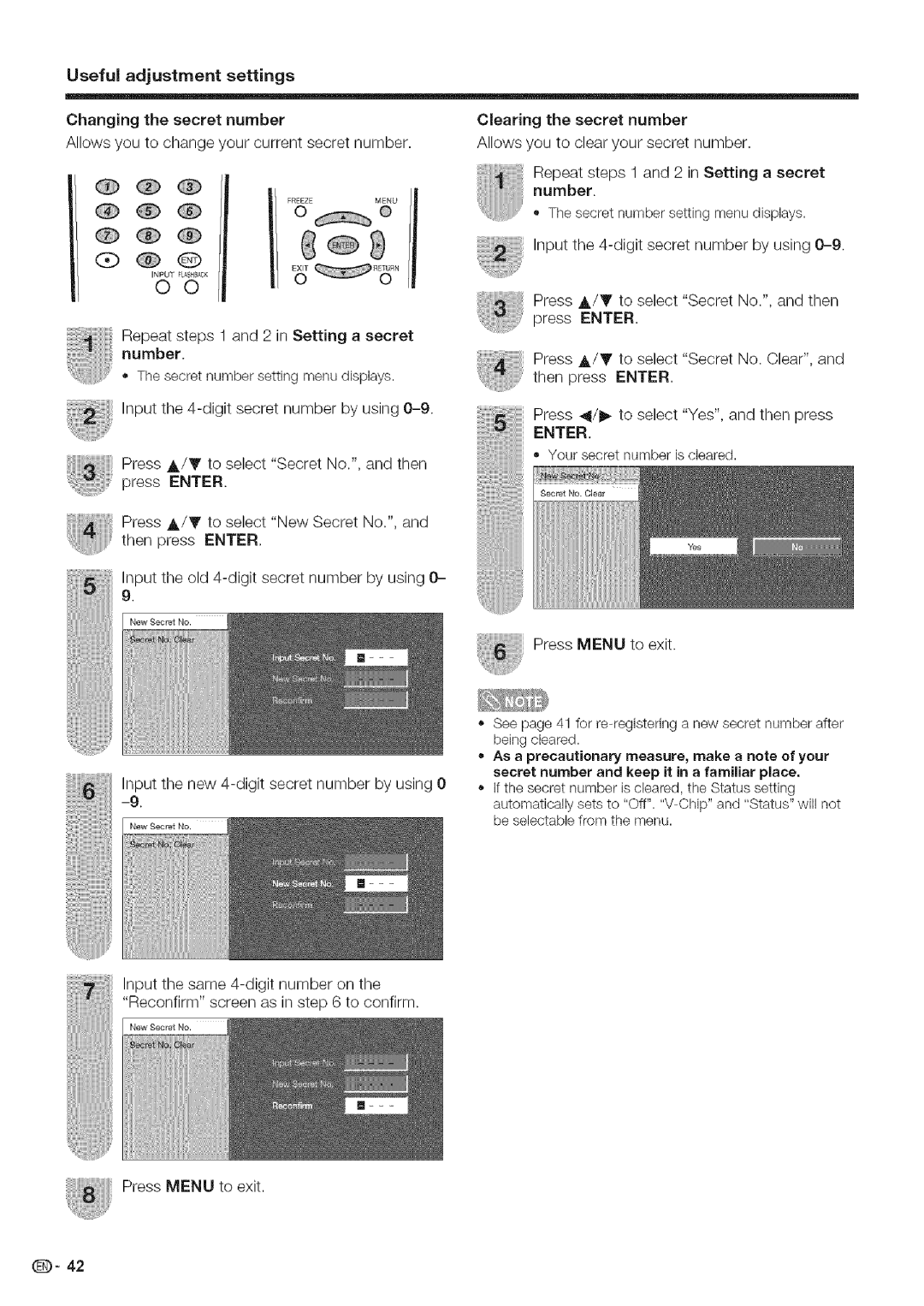 Sharp LC 52D43U, LC 42D43U operation manual Your secret number is cleared 