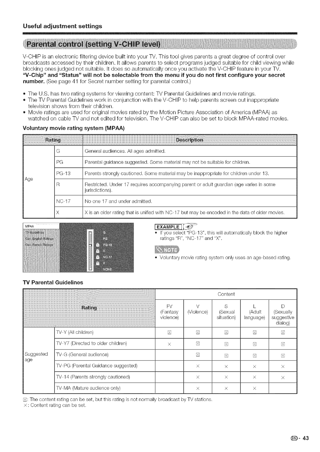 Sharp LC 42D43U, LC 52D43U operation manual TV Parental Guidelines, Example 