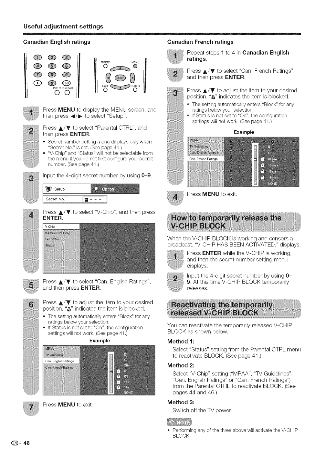 Sharp LC 52D43U, LC 42D43U operation manual Input the 4-digit secret number by using, Press A/Y toselectV-Chip,andthenpress 