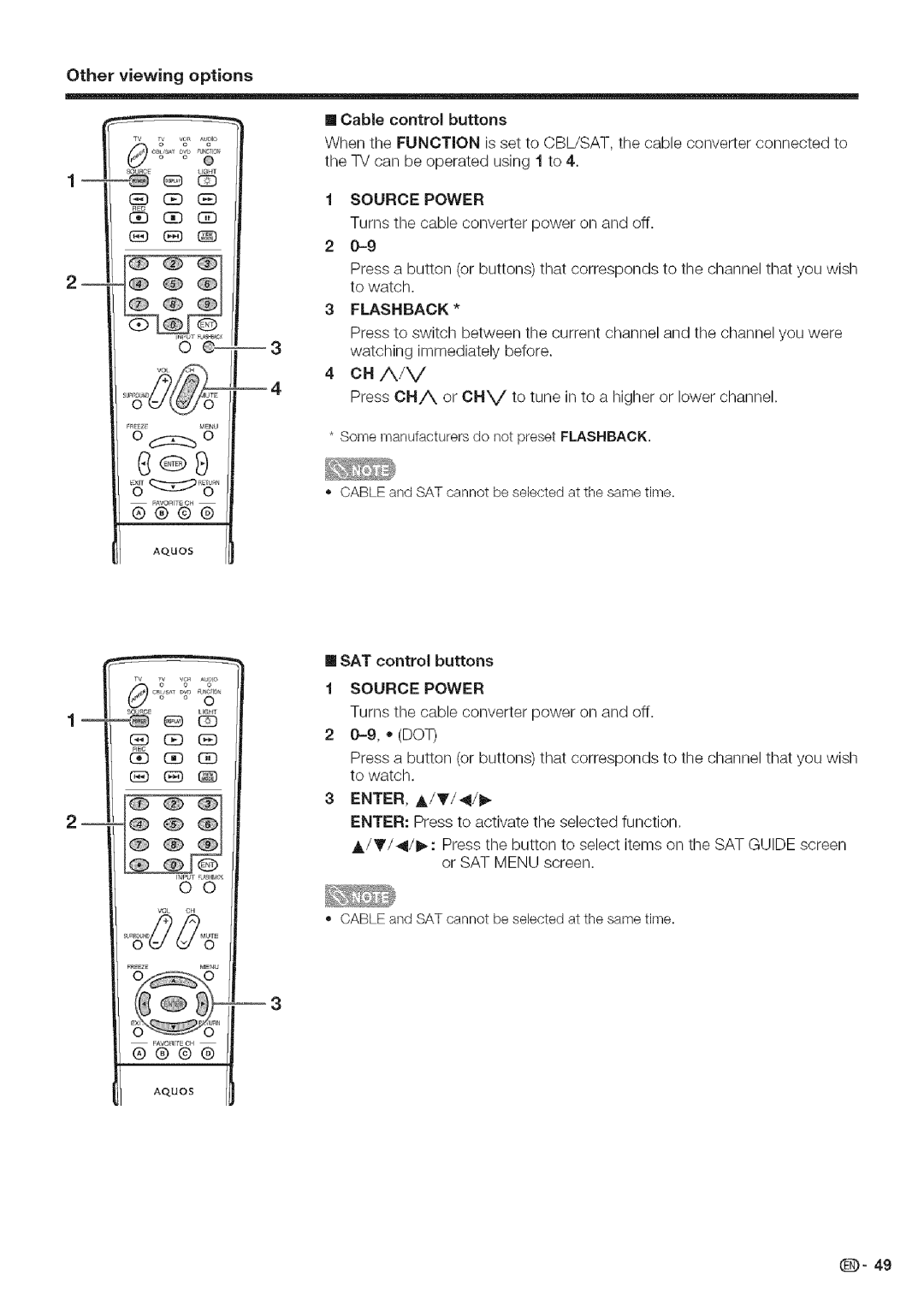 Sharp LC 42D43U, LC 52D43U operation manual ======, Cable control buttons, Source Power, Enter, A/Y 