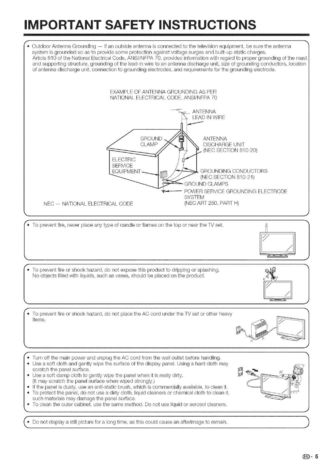 Sharp LC 42D43U, LC 52D43U operation manual Antenna, Discharge Unit, Power Service Grounding Electrode, System 