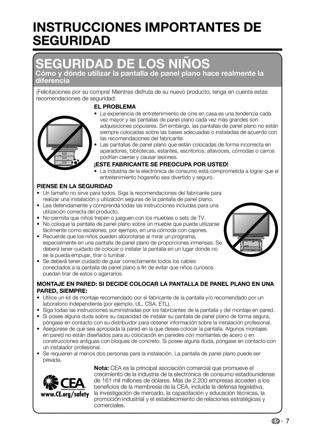 Sharp LC-32D59U, LC-42D69U operation manual Seguridad DE LOS Niños 