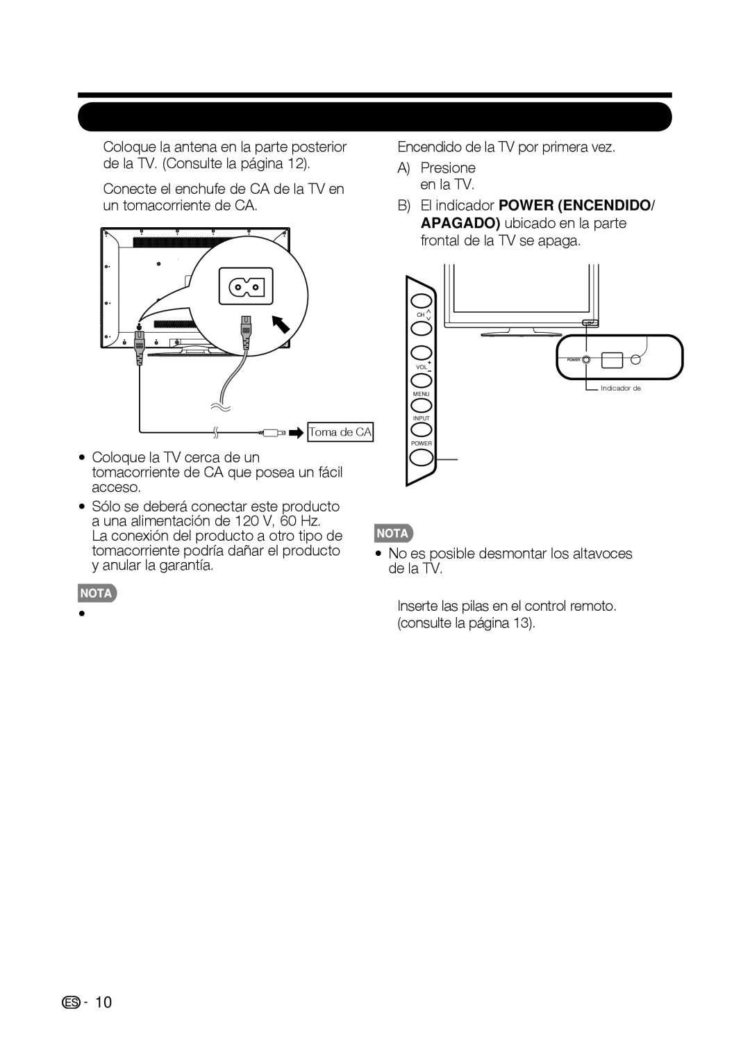 Sharp LC-42D69U, LC-32D59U Sugerencias para la instalación rápida, Presione Power Encendido, Apagado en la TV 