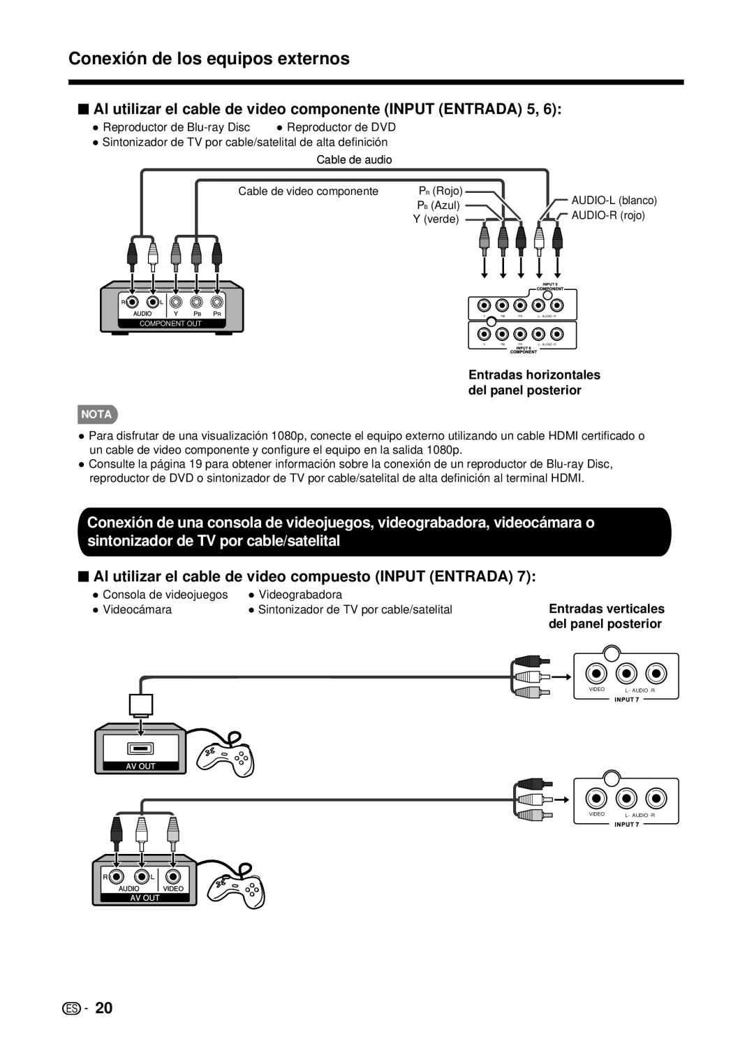 Sharp LC-42D69U, LC-32D59U operation manual Conexión de los equipos externos 