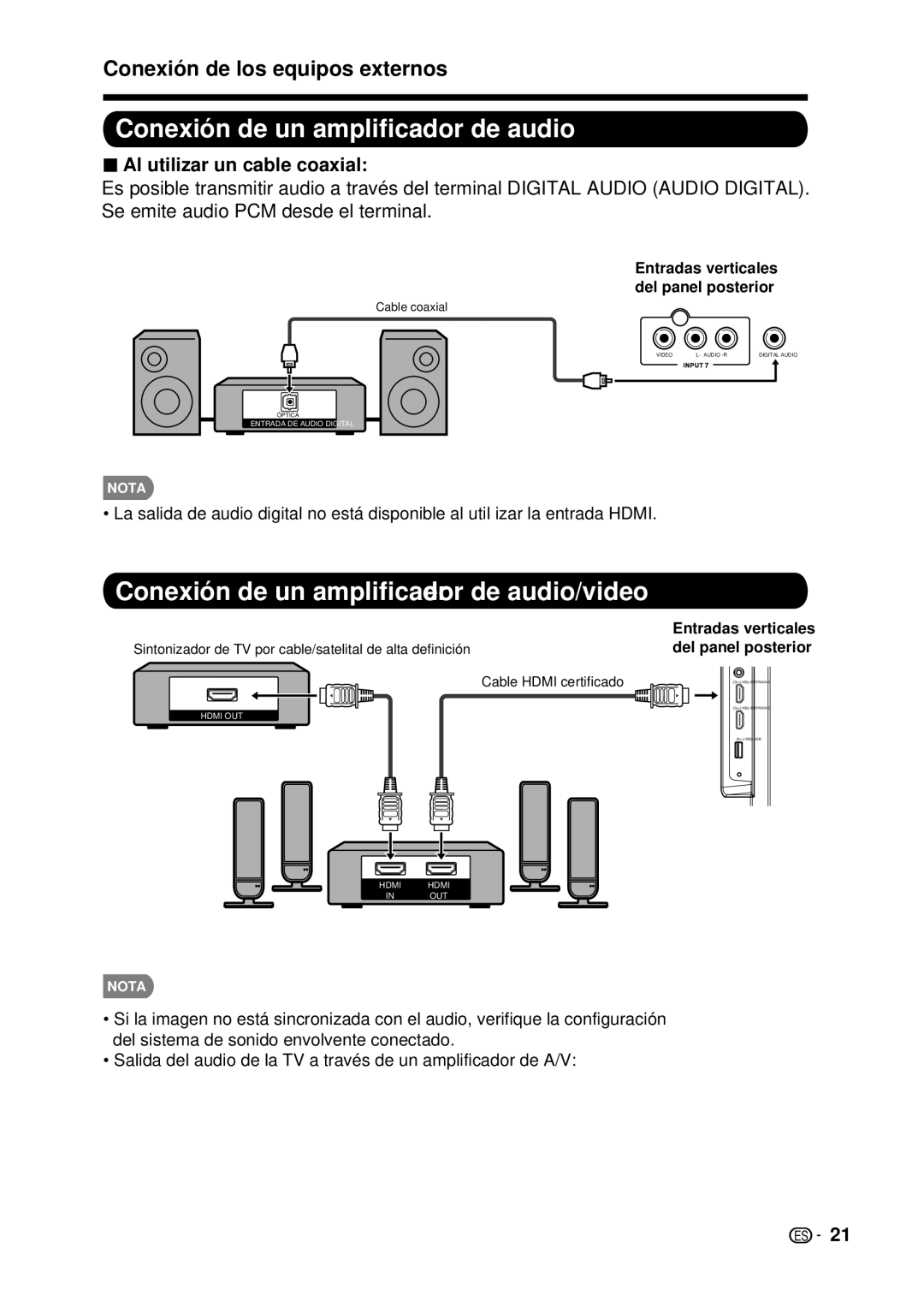 Sharp LC-32D59U, LC-42D69U operation manual Conexión de un amplificador de audio 