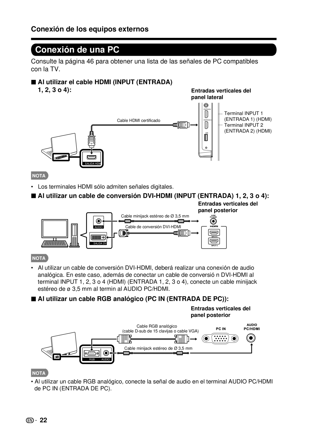 Sharp LC-42D69U, LC-32D59U operation manual Conexión de una PC 