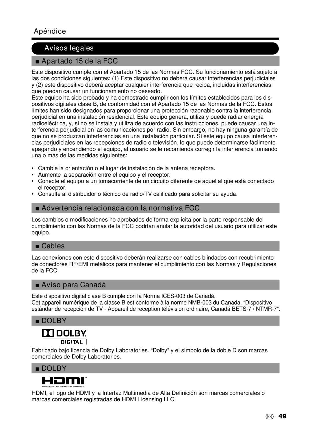 Sharp LC-32D59U, LC-42D69U operation manual Dolby 