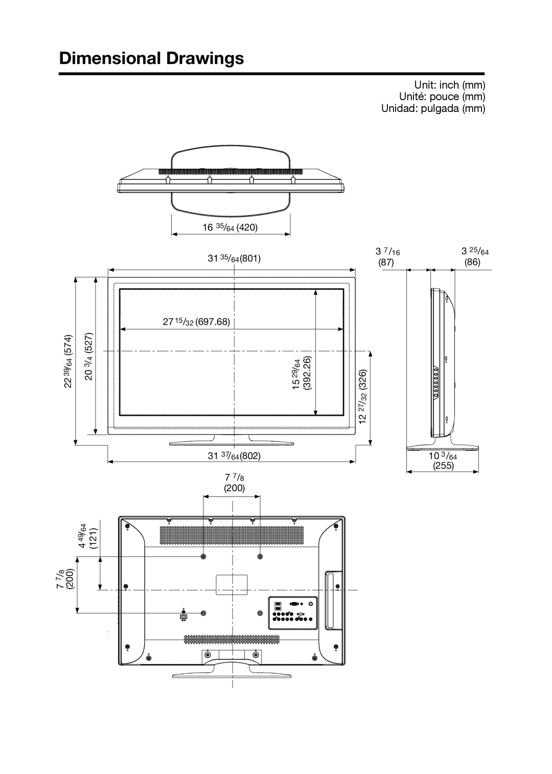 Sharp LC-42D69U, LC-32D59U operation manual Dimensional Drawings 