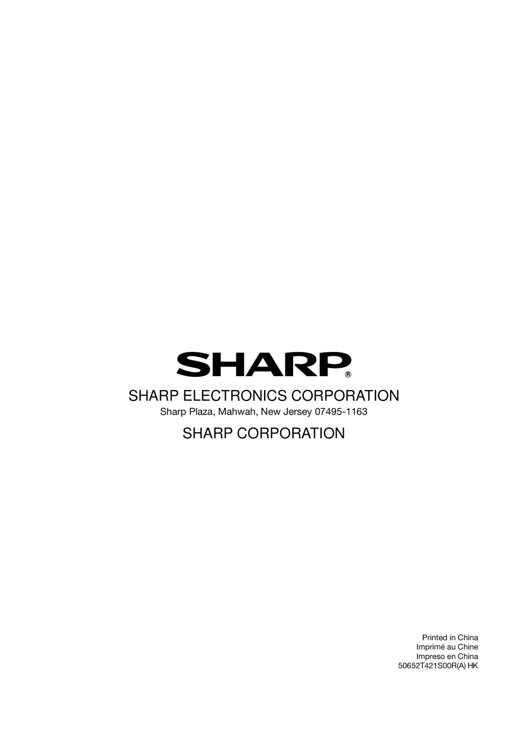 Sharp LC-32D59U, LC-42D69U operation manual Sharp Electronics Corporation 