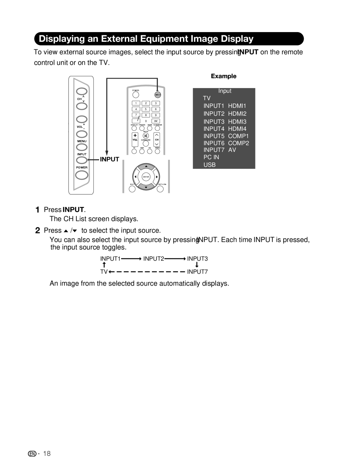 Sharp LC-42D69U, LC-32D59U operation manual An image from the selected source automatically displays, Example 