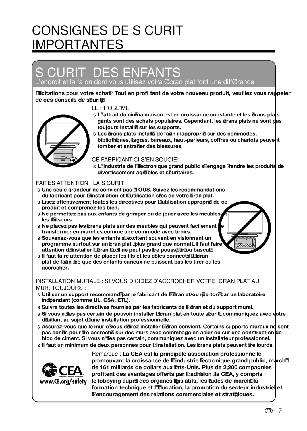 Sharp LC-32D59U, LC-42D69U operation manual Sécurité DES Enfants 