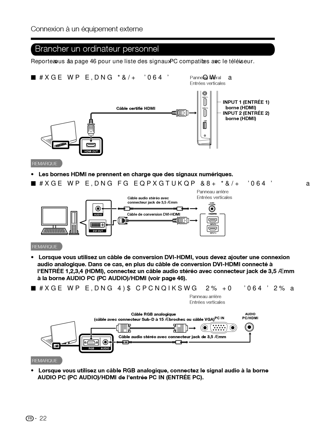 Sharp LC-42D69U, LC-32D59U operation manual Brancher un ordinateur personnel 